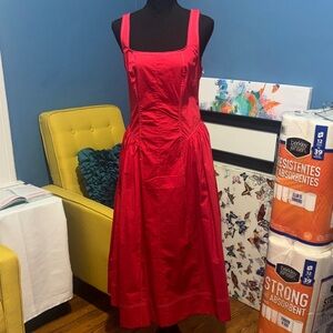 Chic Red Midi cotton Dress